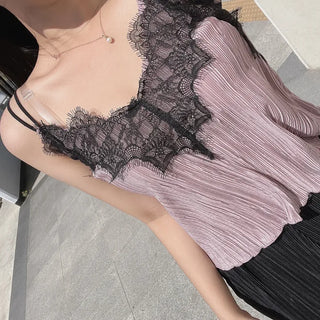 Goddess Lace Pleated Sleeveless Top