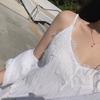 Goddess Lace Pleated Sleeveless Top