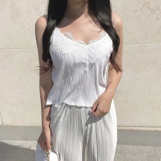 Goddess Lace Pleated Sleeveless Top