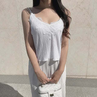 Goddess Lace Pleated Sleeveless Top