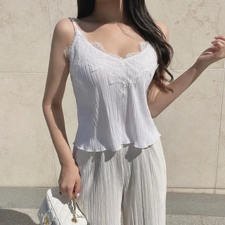 Goddess Lace Pleated Sleeveless Top