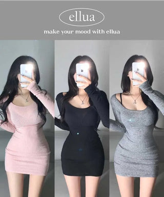 Wool Knit Long Sleeve Round Neck U-Neck Mini