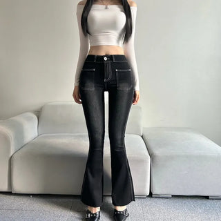 Hip Pad Front Pocket Bootcut Denim Pants Padded