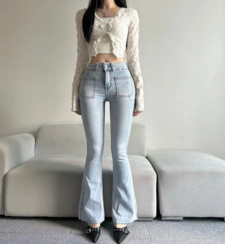 Hip Pad Front Pocket Bootcut Denim Pants Padded