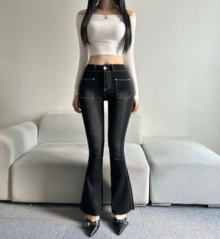 Hip Pad Front Pocket Bootcut Denim Pants Padded