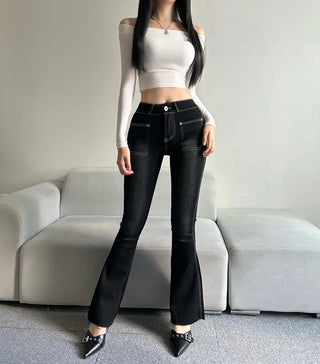 Hip Pad Front Pocket Bootcut Denim Pants Padded