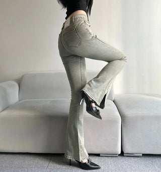 Hip Padded Side Slit Bootcut Denim Pants Jeans