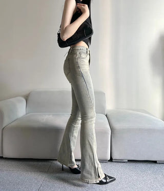 Hip Padded Side Slit Bootcut Denim Pants Jeans