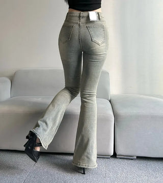 Hip Padded Side Slit Bootcut Denim Pants Jeans