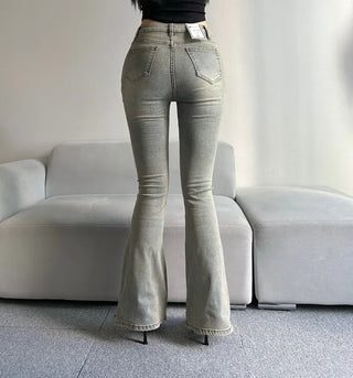 Hip Padded Side Slit Bootcut Denim Pants Jeans