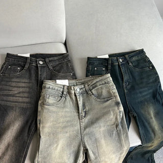 Hip Padded Side Slit Bootcut Denim Pants Jeans