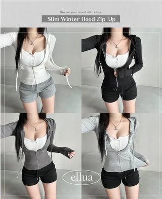 Slim Fit Fleece Zip-Up Hoodie Long Sleeve Tee