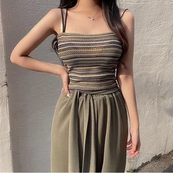 Bohemian Color Block Striped Sleeveless Top