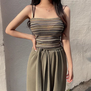 Bohemian Color Block Striped Sleeveless Top