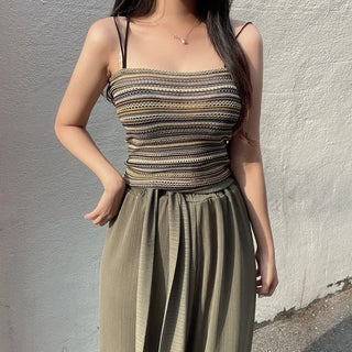Bohemian Color Block Striped Sleeveless Top