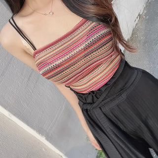 Bohemian Color Block Striped Sleeveless Top
