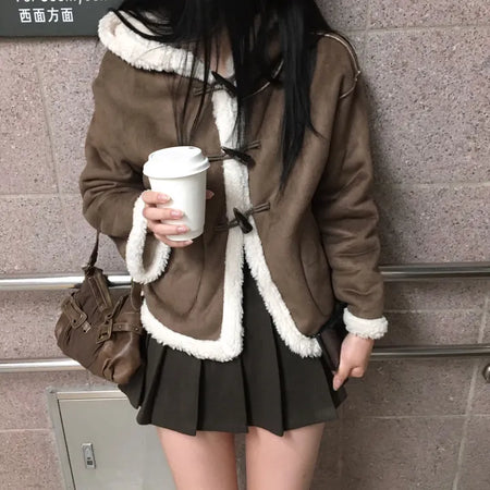 Duffle Hoodie Shearling Coat Jacket Hooded Winter Outerwear