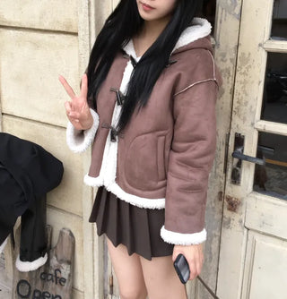 Duffle Hoodie Shearling Coat Jacket Hooded Winter Outerwear