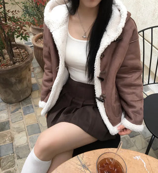 Duffle Hoodie Shearling Coat Jacket Hooded Winter Outerwear