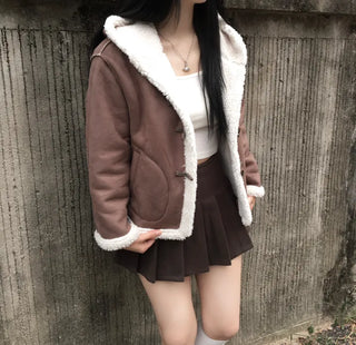 Duffle Hoodie Shearling Coat Jacket Hooded Winter Outerwear