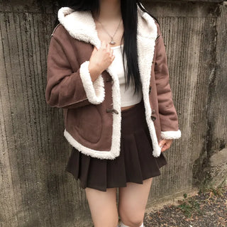 Duffle Hoodie Shearling Coat Jacket Hooded Winter Outerwear