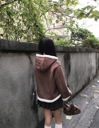 Duffle Hoodie Shearling Coat Jacket Hooded Winter Outerwear