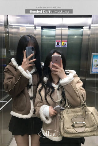 Duffle Hoodie Shearling Coat Jacket Hooded Winter Outerwear