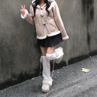 Duffle Hoodie Shearling Coat Jacket Hooded Winter Outerwear