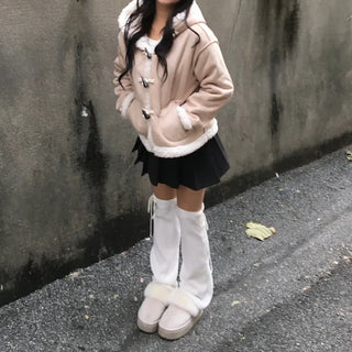 Duffle Hoodie Shearling Coat Jacket Hooded Winter Outerwear