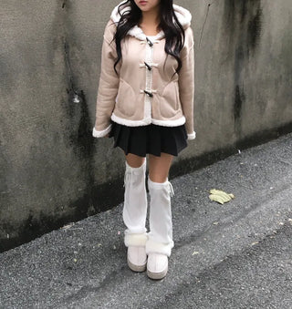 Duffle Hoodie Shearling Coat Jacket Hooded Winter Outerwear