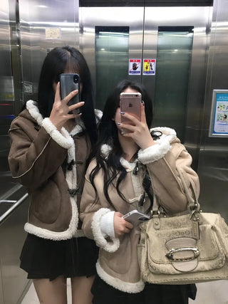 Duffle Hoodie Shearling Coat Jacket Hooded Winter Outerwear