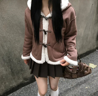 Duffle Hoodie Shearling Coat Jacket Hooded Winter Outerwear