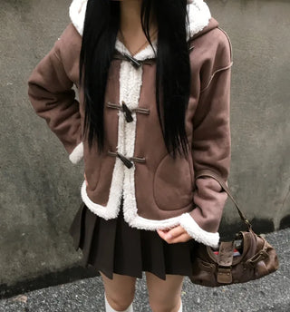 Duffle Hoodie Shearling Coat Jacket Hooded Winter Outerwear