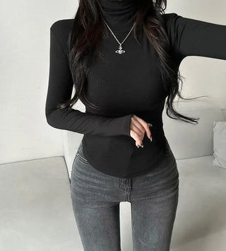 Fleece-lined Rounded Turtleneck Tee Winter Innerwear Inner Long