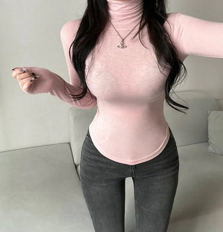 Fleece-lined Rounded Turtleneck Tee Winter Innerwear Inner Long