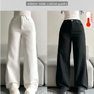 Cotton Wide Pants Fleece-lined Trousers Petite Daily Commute