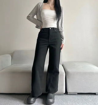 Cotton Wide Pants Fleece-lined Trousers Petite Daily Commute
