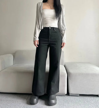 Cotton Wide Pants Fleece-lined Trousers Petite Daily Commute