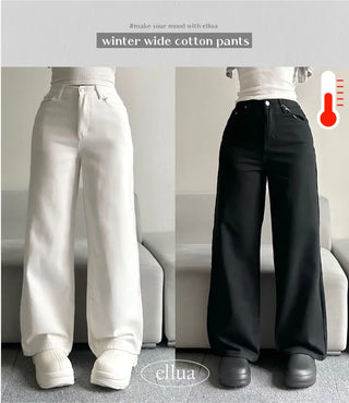 Cotton Wide Pants Fleece-lined Trousers Petite Daily Commute