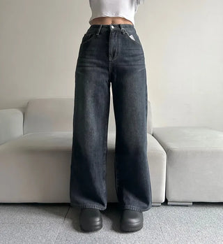 Winter Fleece-lined Wide Denim Pants Washed Jeans Basic