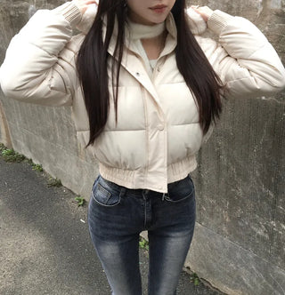 Fur hooded cropped padded jacket short shearling lightweight