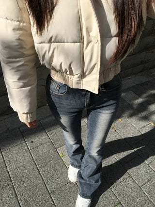 Fur hooded cropped padded jacket short shearling lightweight