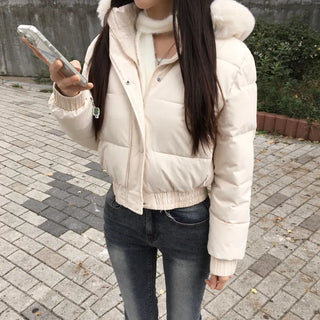 Fur hooded cropped padded jacket short shearling lightweight