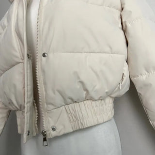 Fur hooded cropped padded jacket short shearling lightweight