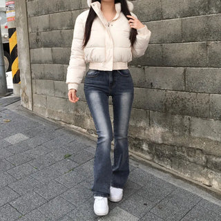 Fur hooded cropped padded jacket short shearling lightweight