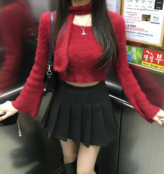 Scarf Set Angora Crop Knit Year-end Look Cardigan