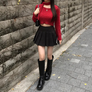 Scarf Set Angora Crop Knit Year-end Look Cardigan
