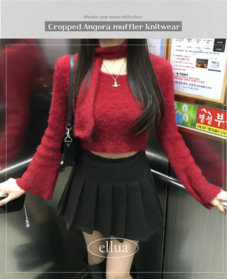 Scarf Set Angora Crop Knit Year-end Look Cardigan