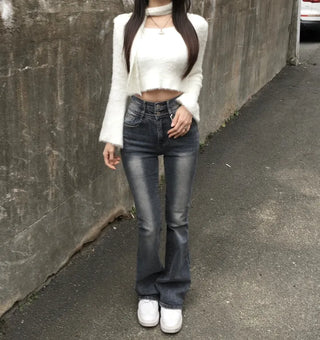 Scarf Set Angora Crop Knit Year-end Look Cardigan