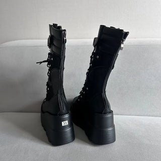 Funky Platform Boots Lace-up Long Work Round Neck